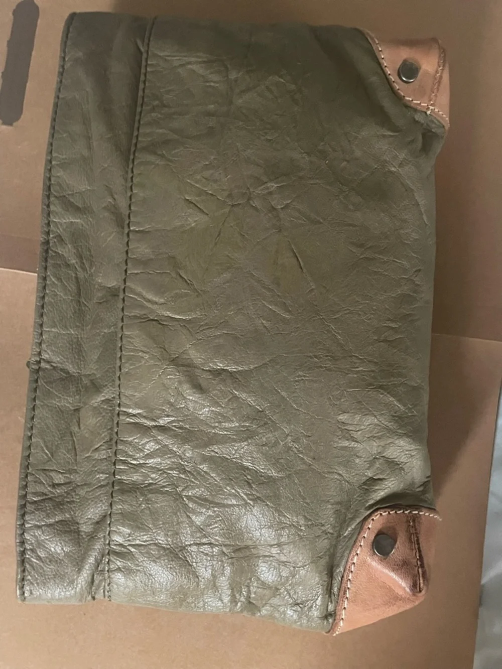 Free People Olive Green Messenger Bag with Tan Straps